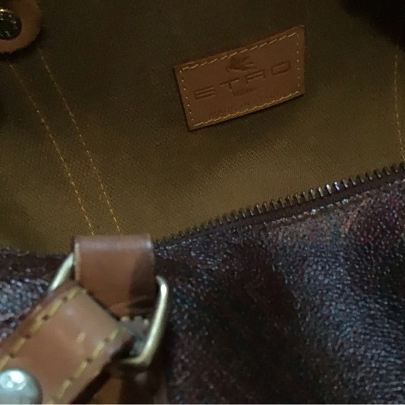 EUC ETRO Burgandy Paisley Cylinder Leather Barrel Shoulder Small Size Bag - Picture 8 of 12